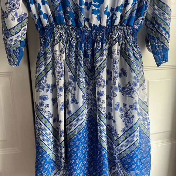 En Focus Studio Blue and White Print Dress - Picture 6 of 8